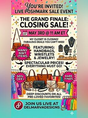 Closet closing live sale! Hundreds of bags, wallets and jewelry. Lowest prices!